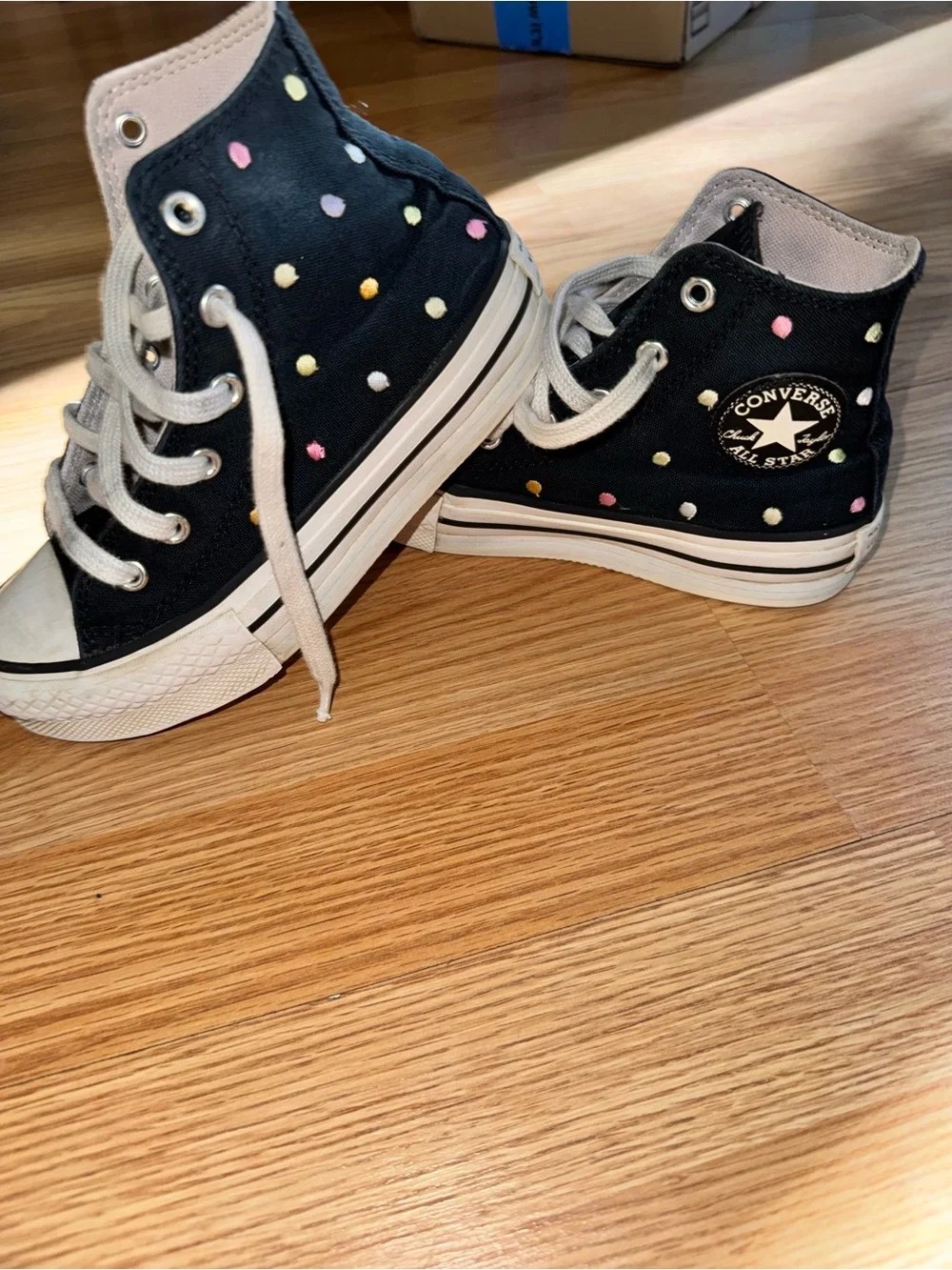 Converse Black High Top Sneakers with Multicolor Polka Dots Youth Girls Size 1